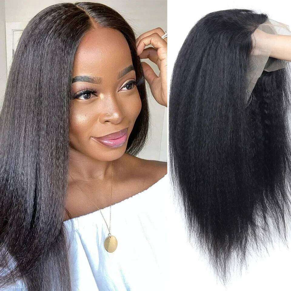 Kinky Straight Front Wig HD Transparent Frontal Remy Human Hair Glueless Lace Part Wigs for Women