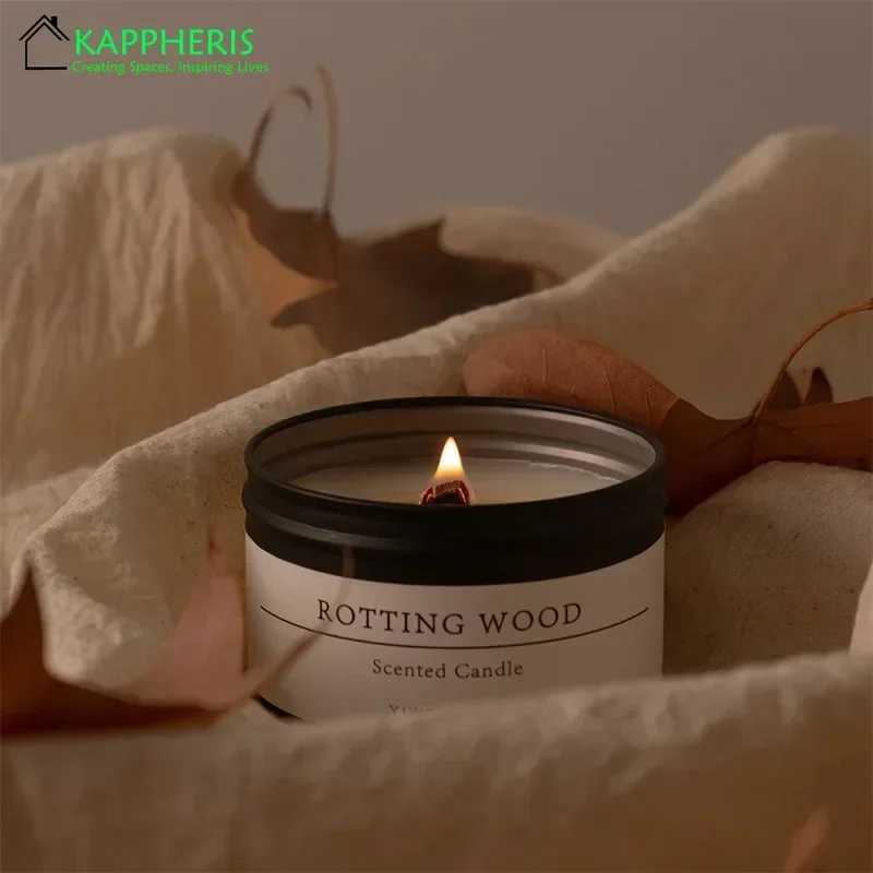Black Tin Can Scented Aromatic Candles Wooden Wick Candle Jars With Lid Classic Home Decorative Candles Dried Flower W250704