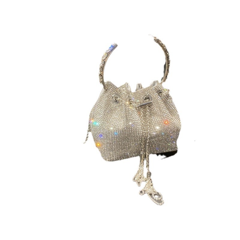 2025 Designer's New Cross-border Women's Rhinestone Bag, Round Handle Bucket Bag, Handbag, Shoulder Bag, Integrated Chain Small Bag, Inlaid 