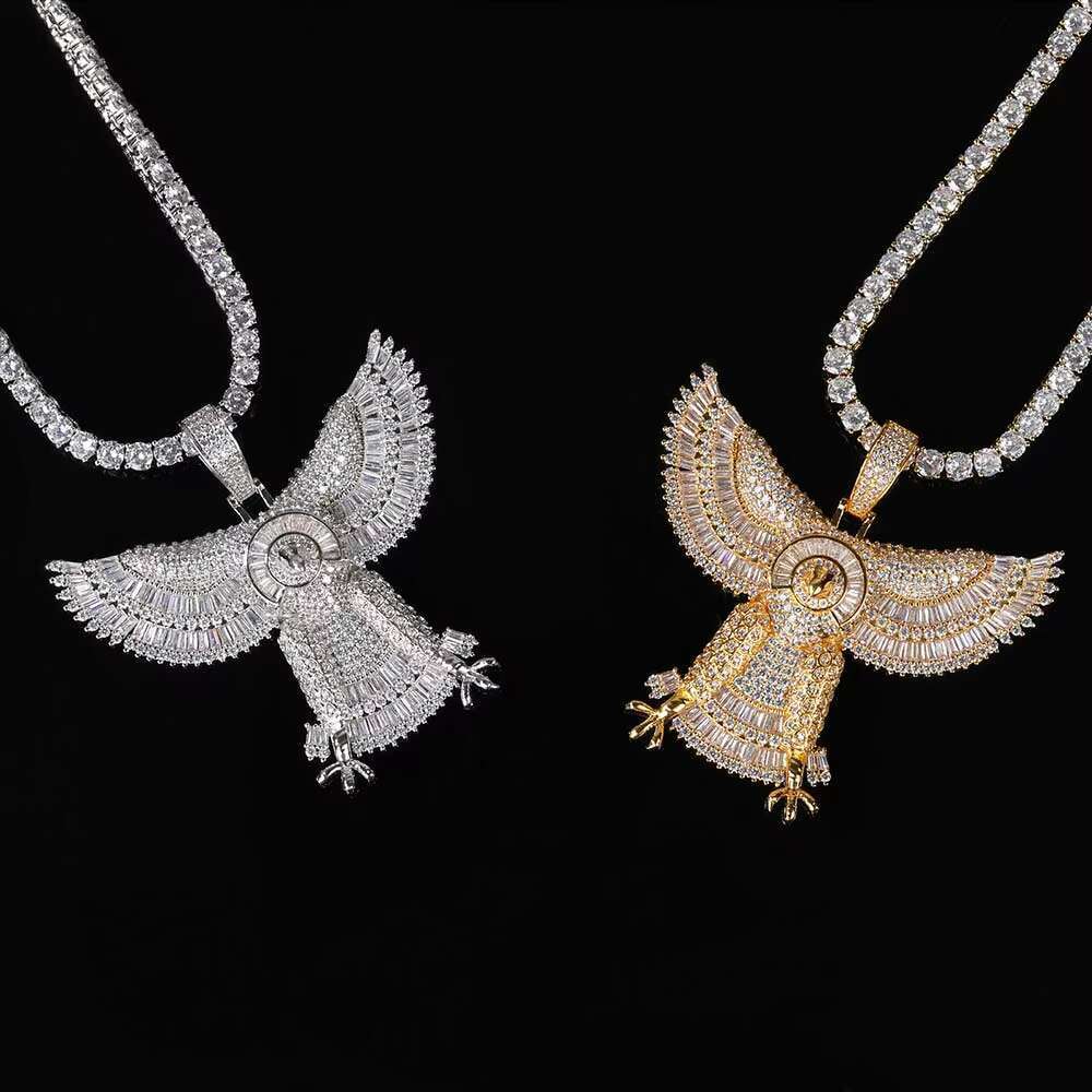 Mens Hip Hop Charm Gold Plating Brass and Moissanite vvs1 Hawk Eagle Pendant Necklace