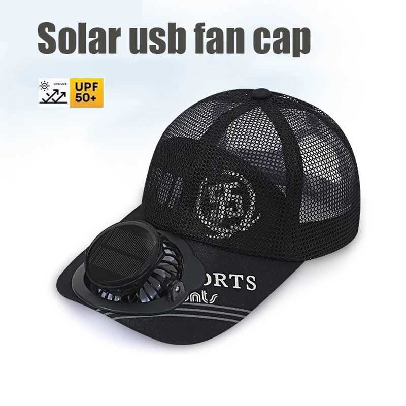 Solar powered charge fan baseball cap men summer outdoor sun shading breathable duck tongue mesh cap wen gorras para hbres X250704