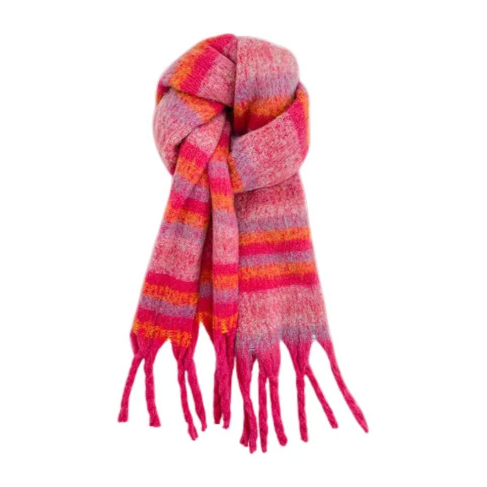 T1131 contrast color scarf winter warm cold thickened shawl dual-purpose furry versatile neck scarf