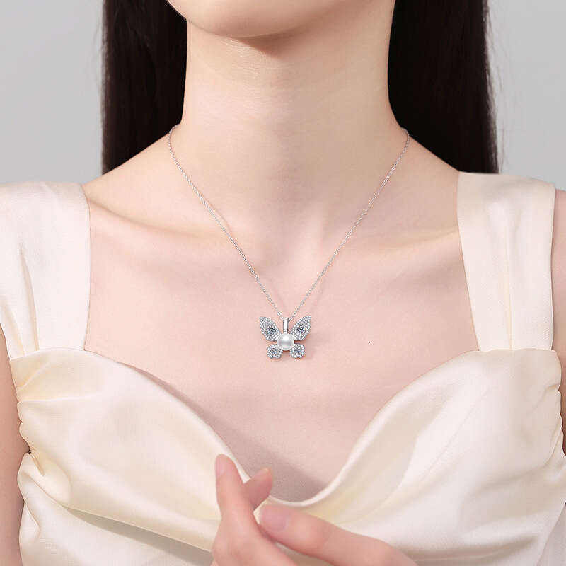 S925 Pure S925ier MoiS925S925anite Necklace Natural FreS925hwater Pearl High-end Butterfly Pendant 861