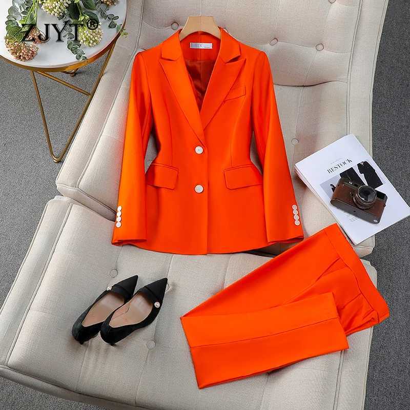 ZJYT Elegant Womens Blazer Trousers Sets for Women 2 Pieces Office Lady Work Outfit Plus Size Autumn Matching Pants Sets Suits X250704