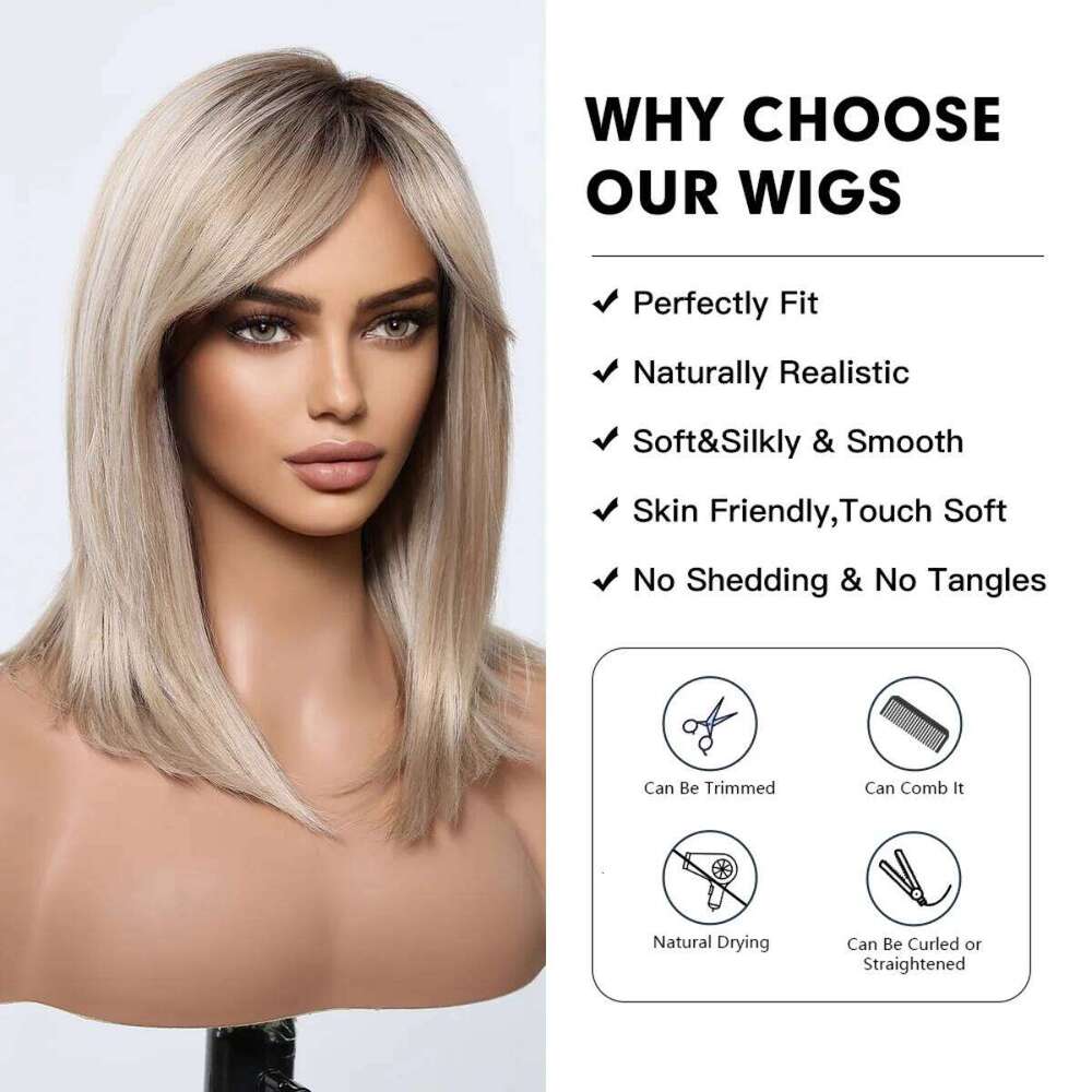 Medium Straight Synthetic Wig Light Golden Blonde Layered Wigs for Women Daily Cosplay Party Use Heat Resistant Fibre Fake Hair