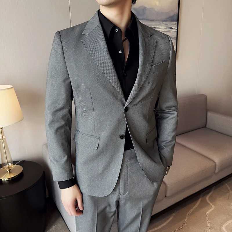 Mens birds eye pattern high-end craftsmanship summer thin suit set two-piece wedding banquet business casual suit X250704