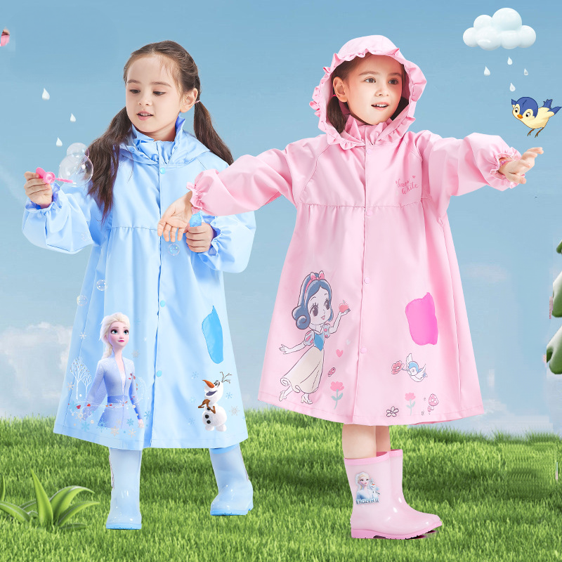 Disney new PU gel children's raincoat lace puffy skirt raincoat princess lace design girl toddler baby princess zipper cloth raincoat waterproof 