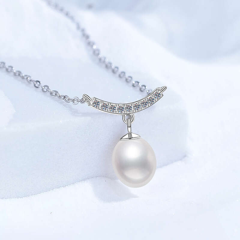S925 Pure S925ier Necklace for Women, MoiS925S925anite Necklace, Natural FreS925hwater Pearl, S925imple S925mile Pendant cf2