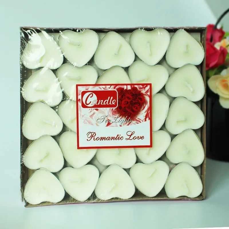 50pcs Heart Aromatherapy Candle Birthday Romantic Smokeless Candle Gift Props Wedding Decoration Round Tea Candle Light Tea Wax W250704