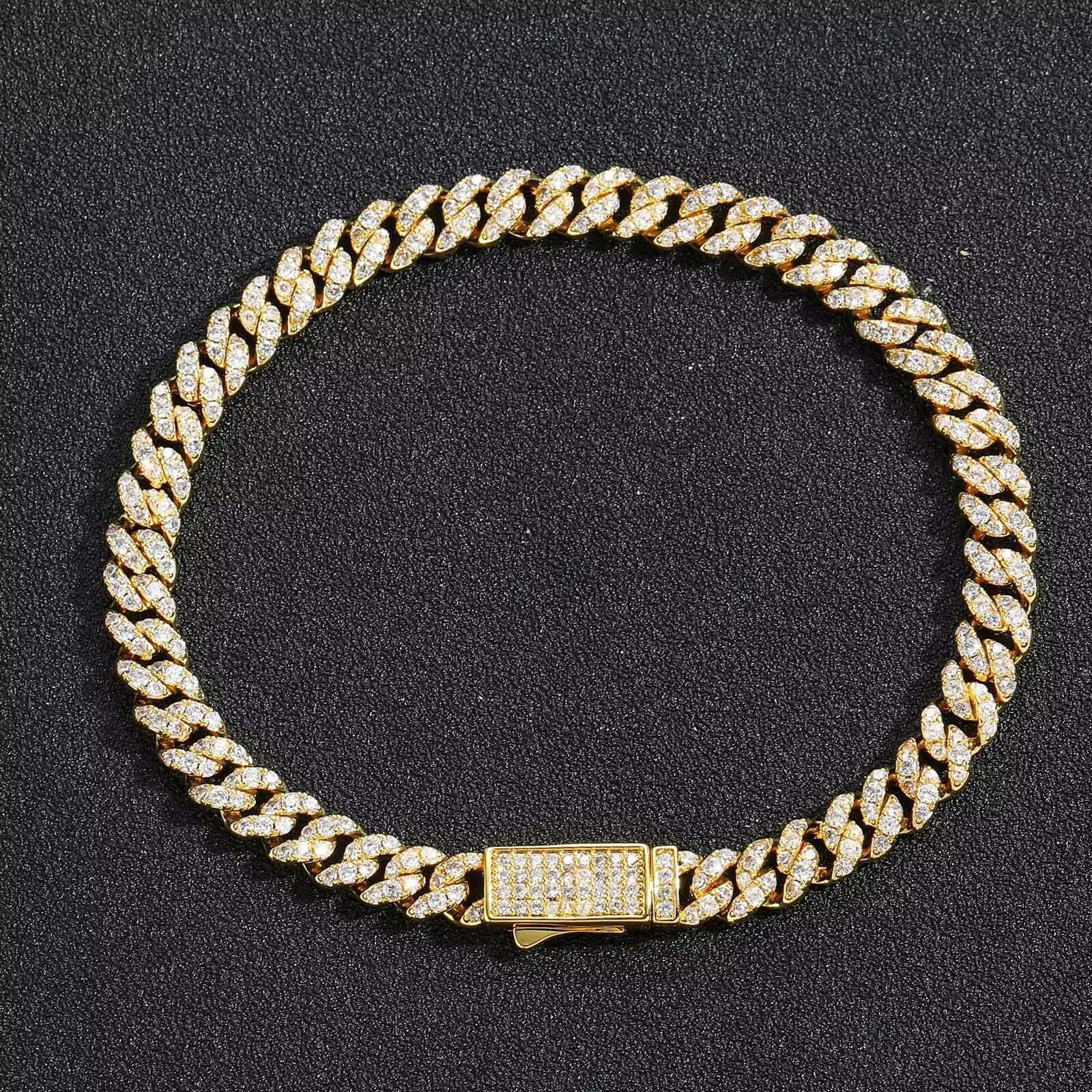 BES 6MM Hip Hop Bracelet Cuban Chain Spring Buckle Single Row Zircon Cuban Bracelet for Men Hip Hop Jewelry