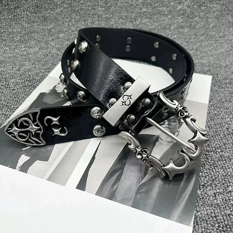 Vintage punk style belt handmade retro and niche n high-end and fashionable belt for men and women 250701