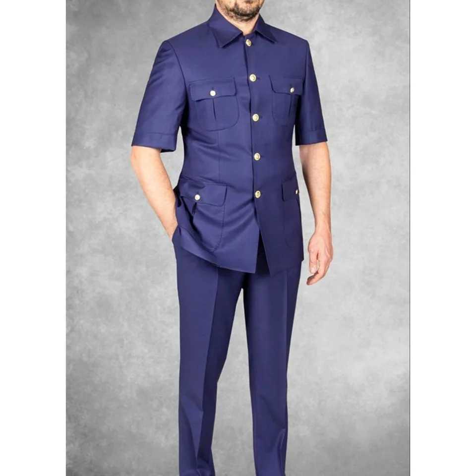 Fashion Single Breasted Men Suits 2 Piece Chic Summer Short Sleeves Solid Business Casual Outfits Basic Wedding Party Tuxedo X250704