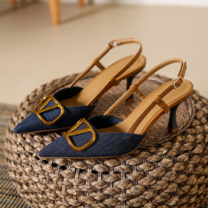 2025 hot new free shipping designer shoes for womens dress shoes black gold New one-piece high-heeled sandals with female headband buckle