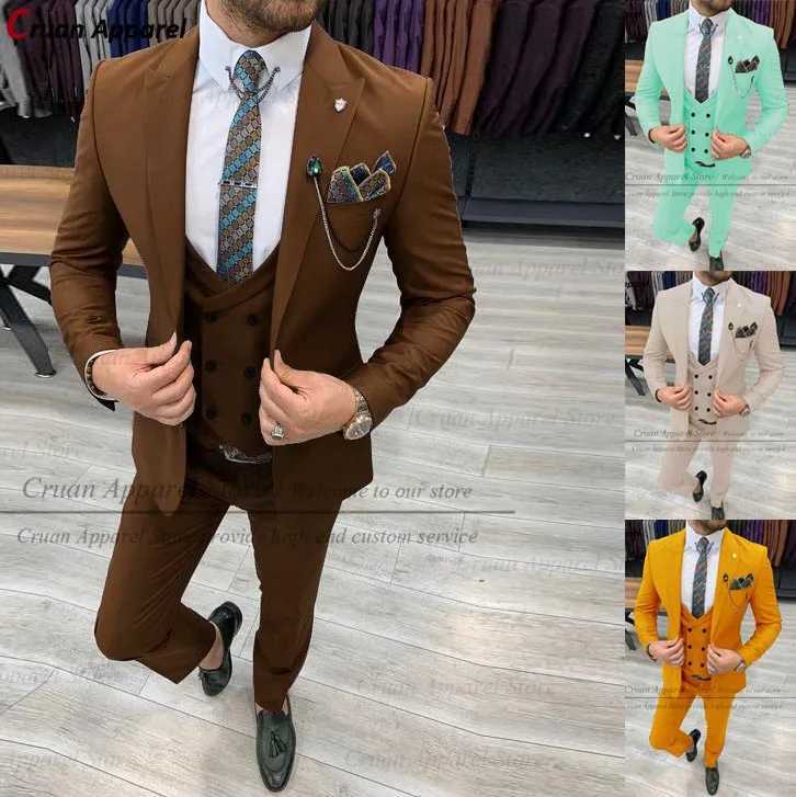 Formal Slim Fit Best Man Groom Wedding Tuxedo Business Jacket Double Breasted Vest Pants Set 2025 Fashion Blue Men Suit 3 Pieces X250704