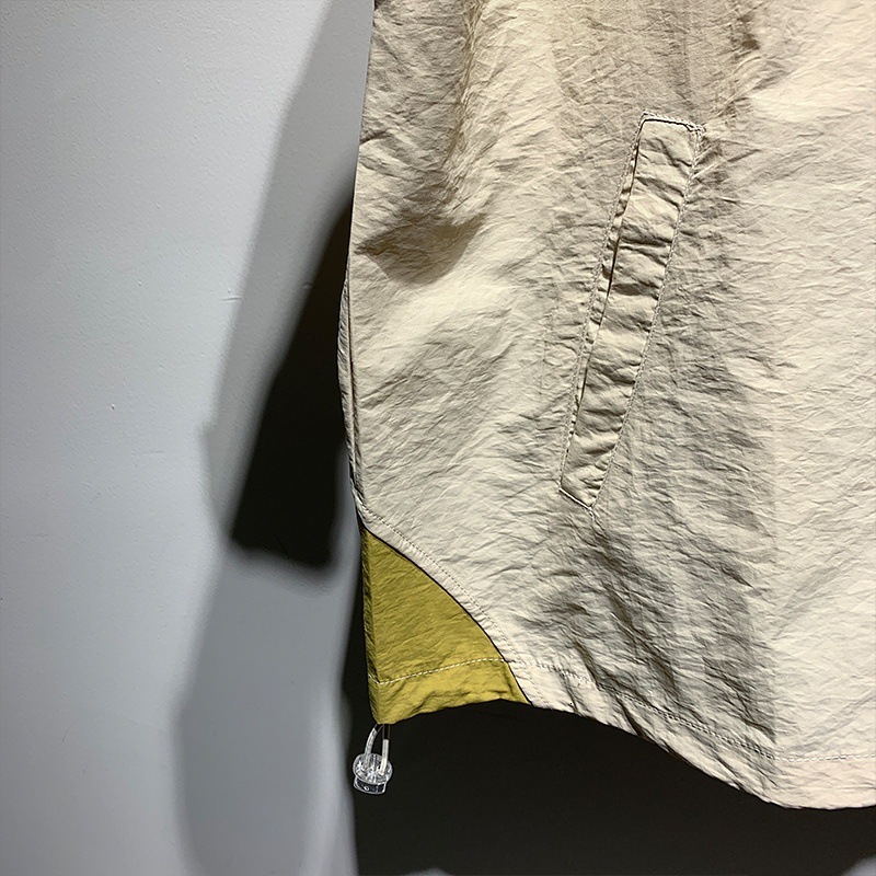 2025 Summer Korean Fashion Color Block Versatile Drawstring Cargo Hooded Top Breathable Drop Shoulder Men's Short Designer Short Sleeves Sleeve T