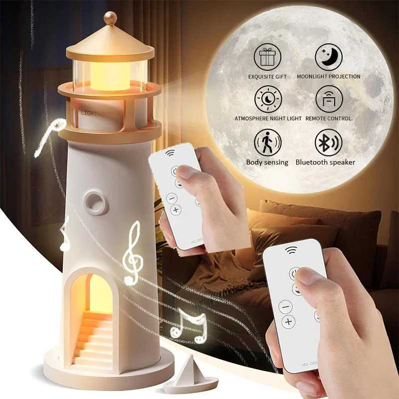 Moon Projection Lighthouse Night Lights Motion Sensor Dimmable Timing Ambient Lamp Decor Bluetooth Music Christmas Birthday Gift XJ250703
