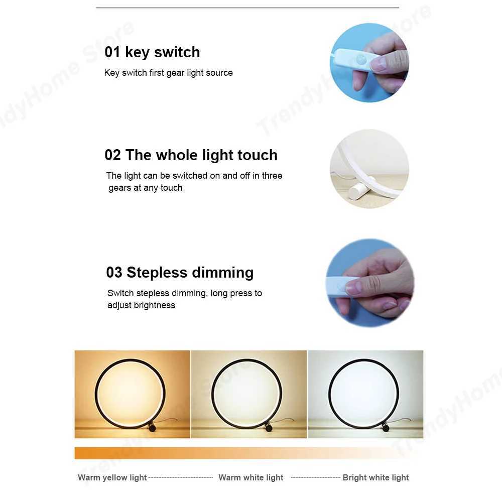 25CM LED Simple Circular Ring Table Lamp for Bedroom Bedside Living Room Restaurant Hotel Decorative Lamp Dimmable Round Night Light XJ250703