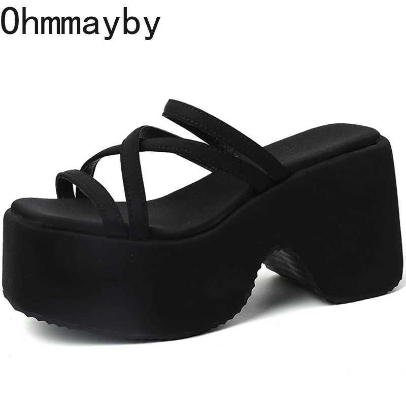 Summer Platform Heel Women Slippers Fashion Open Toe Narrow Band Slides Elegant Ladies Street Style Shoes W250704
