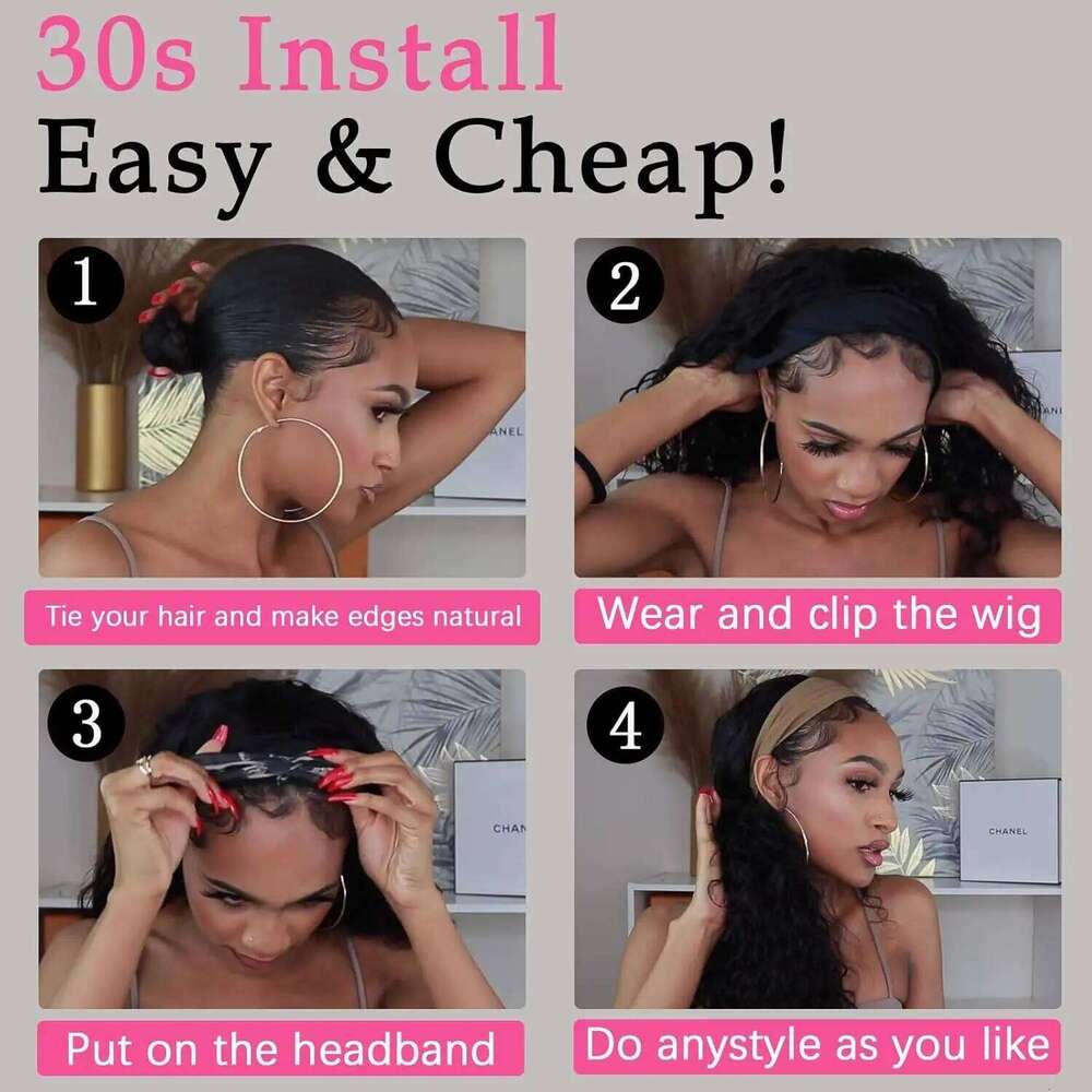 Kinky Glueless Wear and Go No Glue Headband Wig Yaki Straight Human Hair for Women