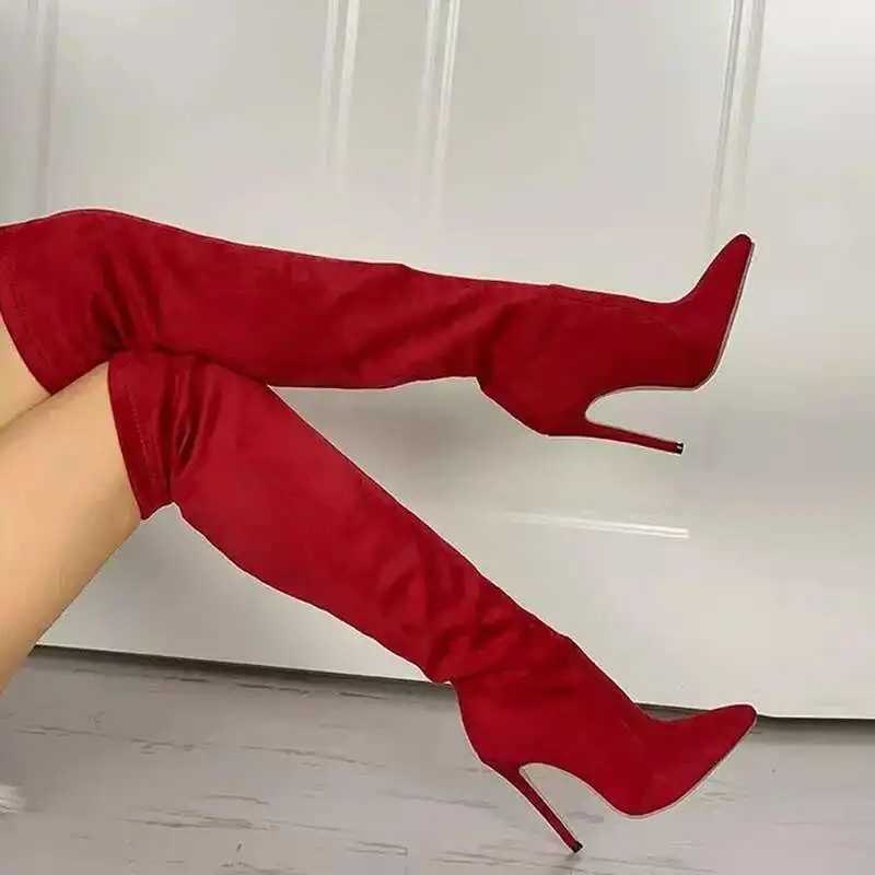 2025 Sexy High Heel Suede Pointy Boots Black Over The Knee Boots Z250704