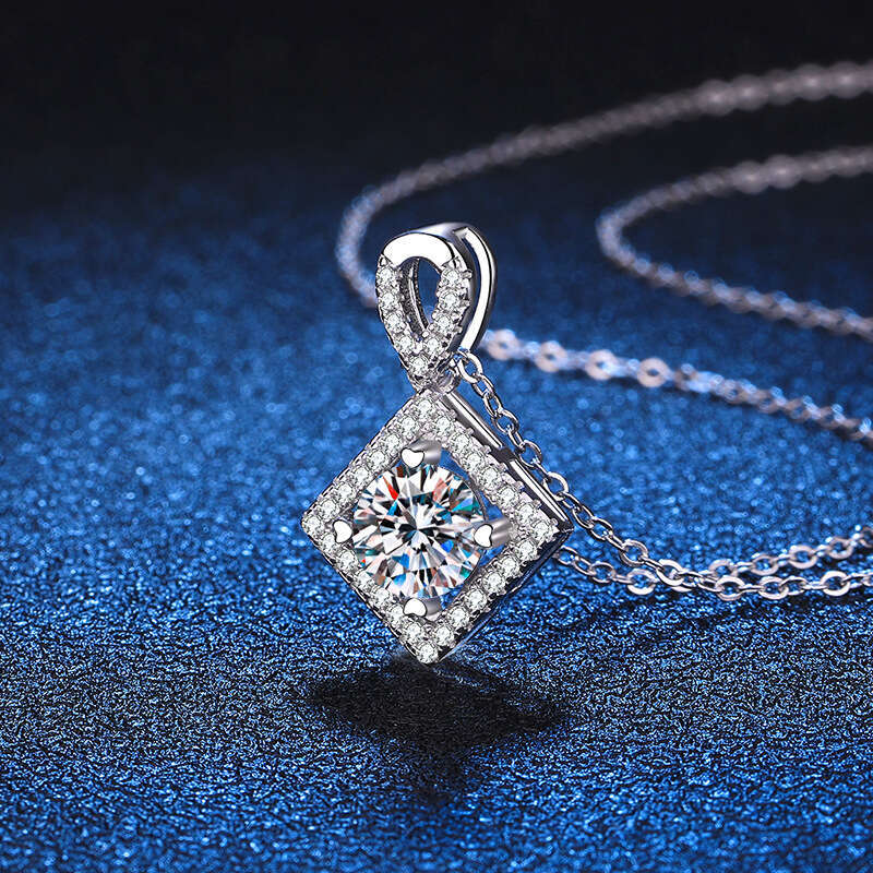S925 Pure S925ier Pendant for Women Plated PT950 Geometric S925quare Micro Paved Full Dia D Color MoiS925S925anite Necklace 3df