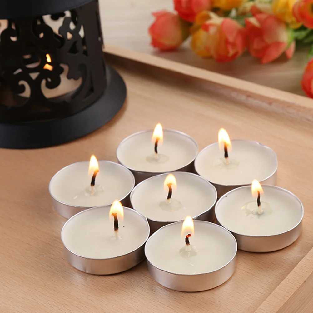 50 Pcs Tea Candles Round Scented Room Small Tealight for Wedding Lights Household Romantic White Multi-function Metal W250704