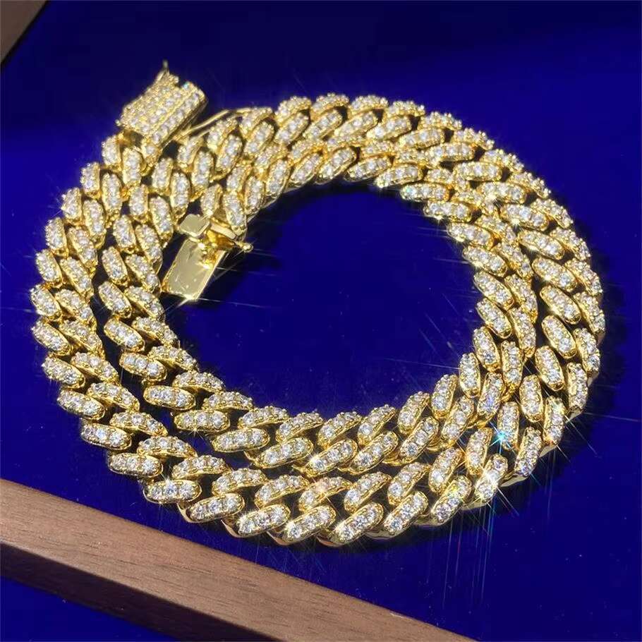 2024 New Arrival Wholesale Hiphop Jewelry Pure Silver Micro Pave Pass VVS Moissanite Diamonds Italy 10mm Cuban Link Chains