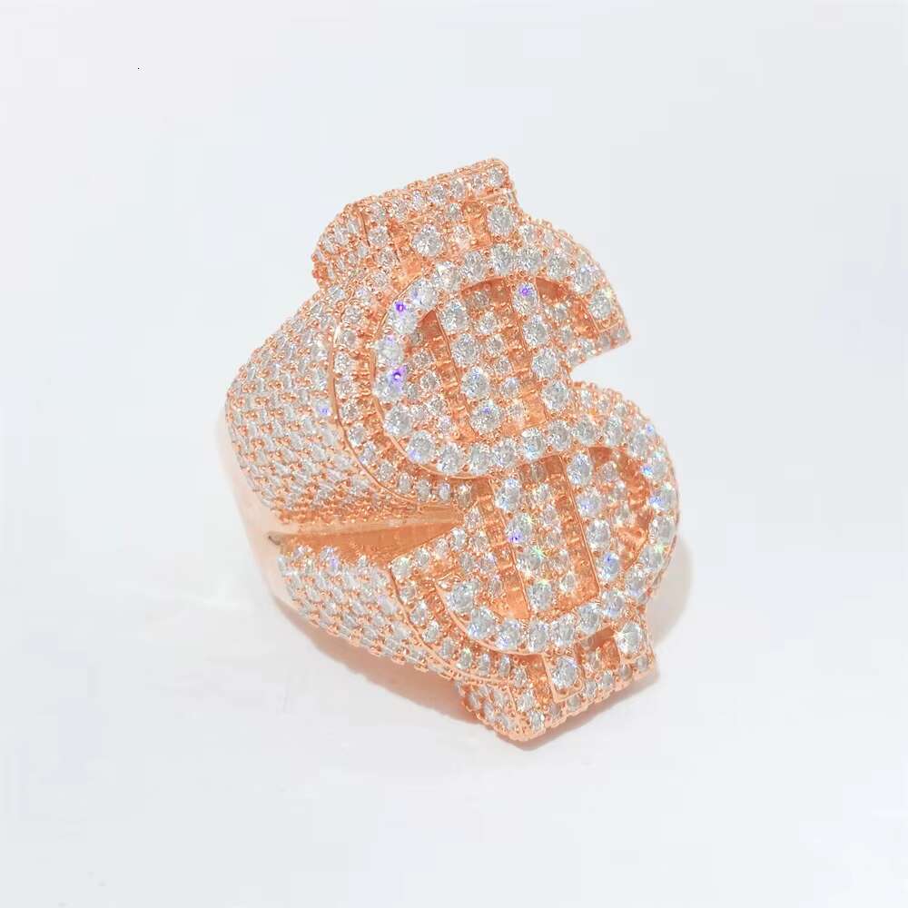 Hip Hop Iced Out Exaggerated Money Symbol Moissanite Ring S925 Sterling Sliver Moissanite Ring for Men Personality Jewelry