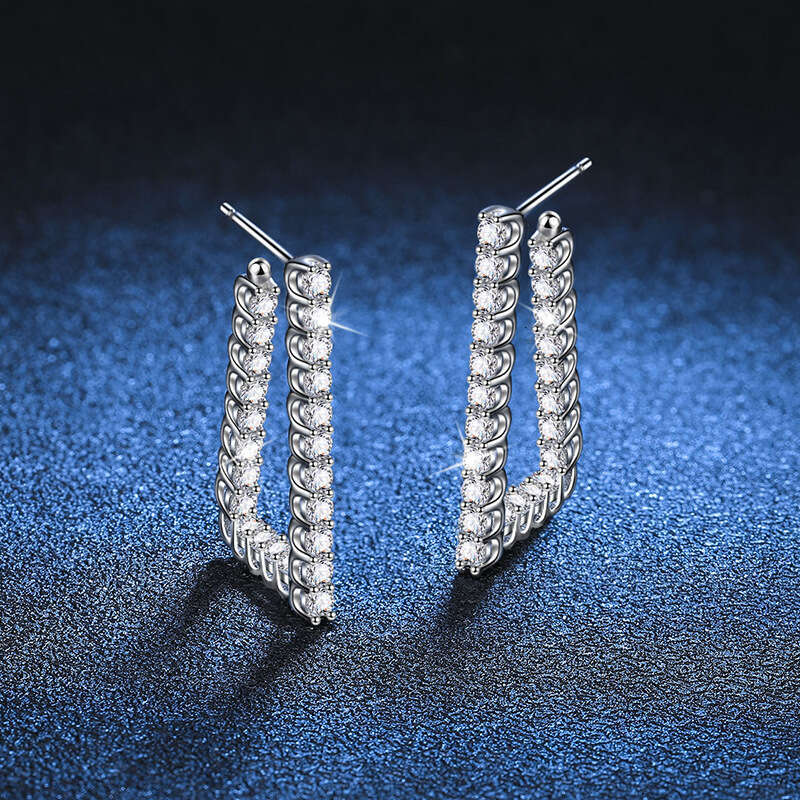 S925 Pure S925ier EarringS925 L-S925haped Light InS925 S925tyle Full Dia MoiS925S925anite S925tudS925 5ca