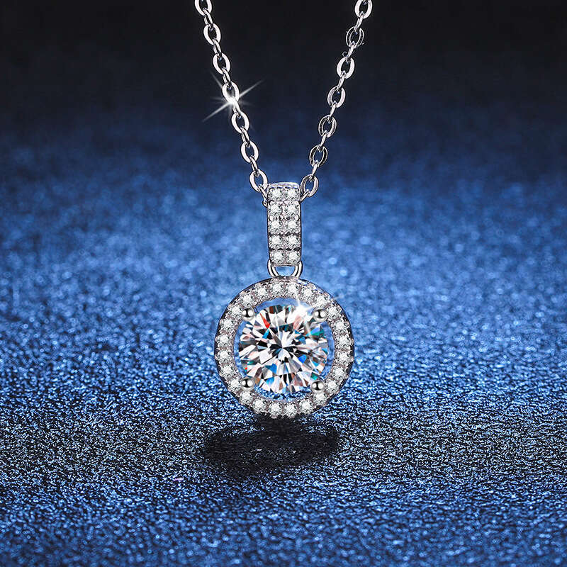 S925 Pure S925ier Micro Paved Full Dia Round Pendant Clavicle Chain for Women D Color 1 caratS925 MoiS925S925anite Necklace f9f