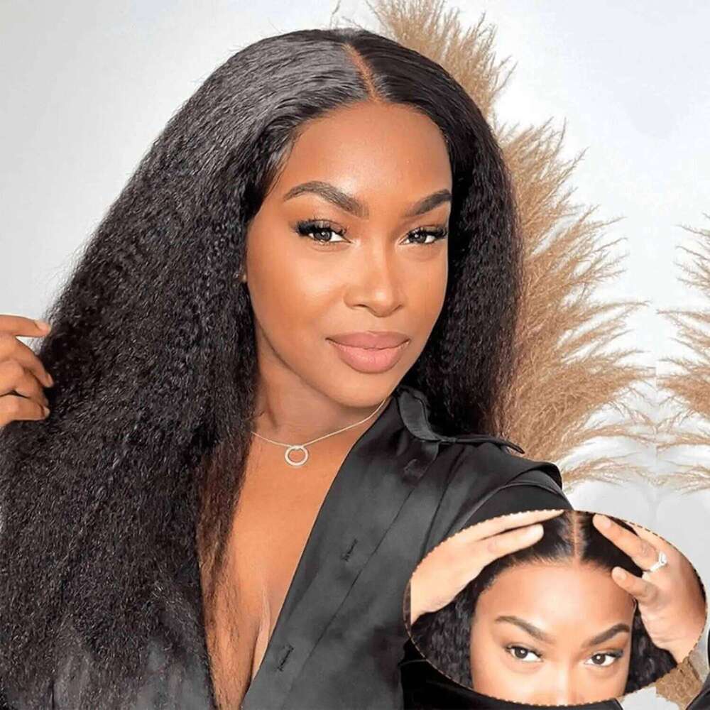 Kinky Straight Wear and Go Wig Plucked Pre Cut 4x4 Glueless Lace Front Wigs for Black Women Human Hair