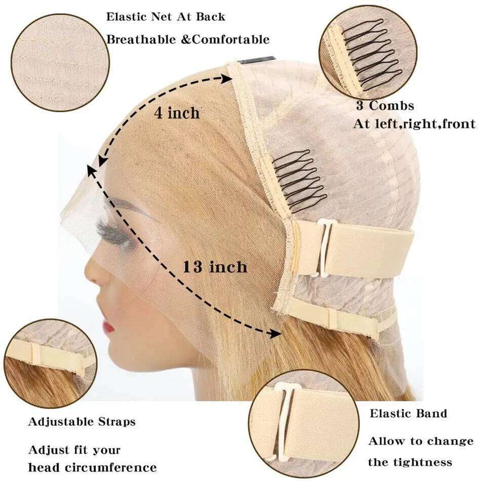 200% Double Drawn #27 Honey Blonde Colored Short Wigs For Women Human 13x4 Lace Front Bob Wig Brazilian Hair