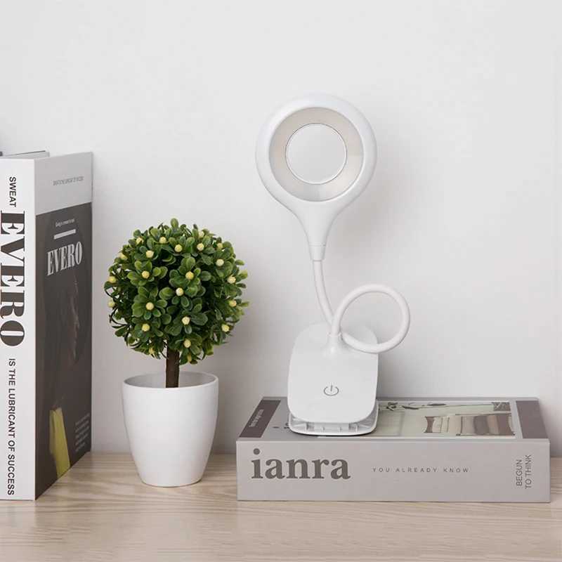 Circular Clip Small Table Lamp Rechargeable Bedside Lamp 3 Modes Dimmable Reading Night Light LED Desk LampXJ250703