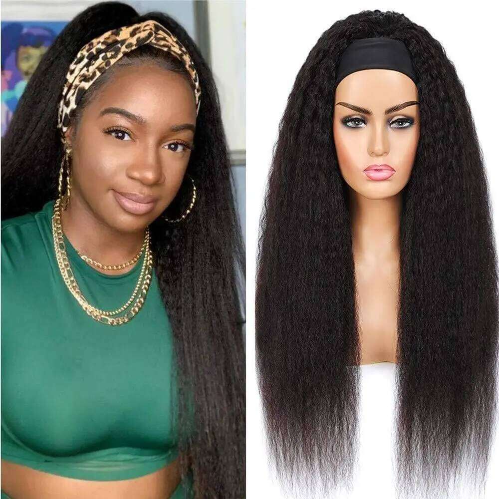 Kinky Glueless Wear and Go No Glue Headband Wig Yaki Straight Human Hair for Women