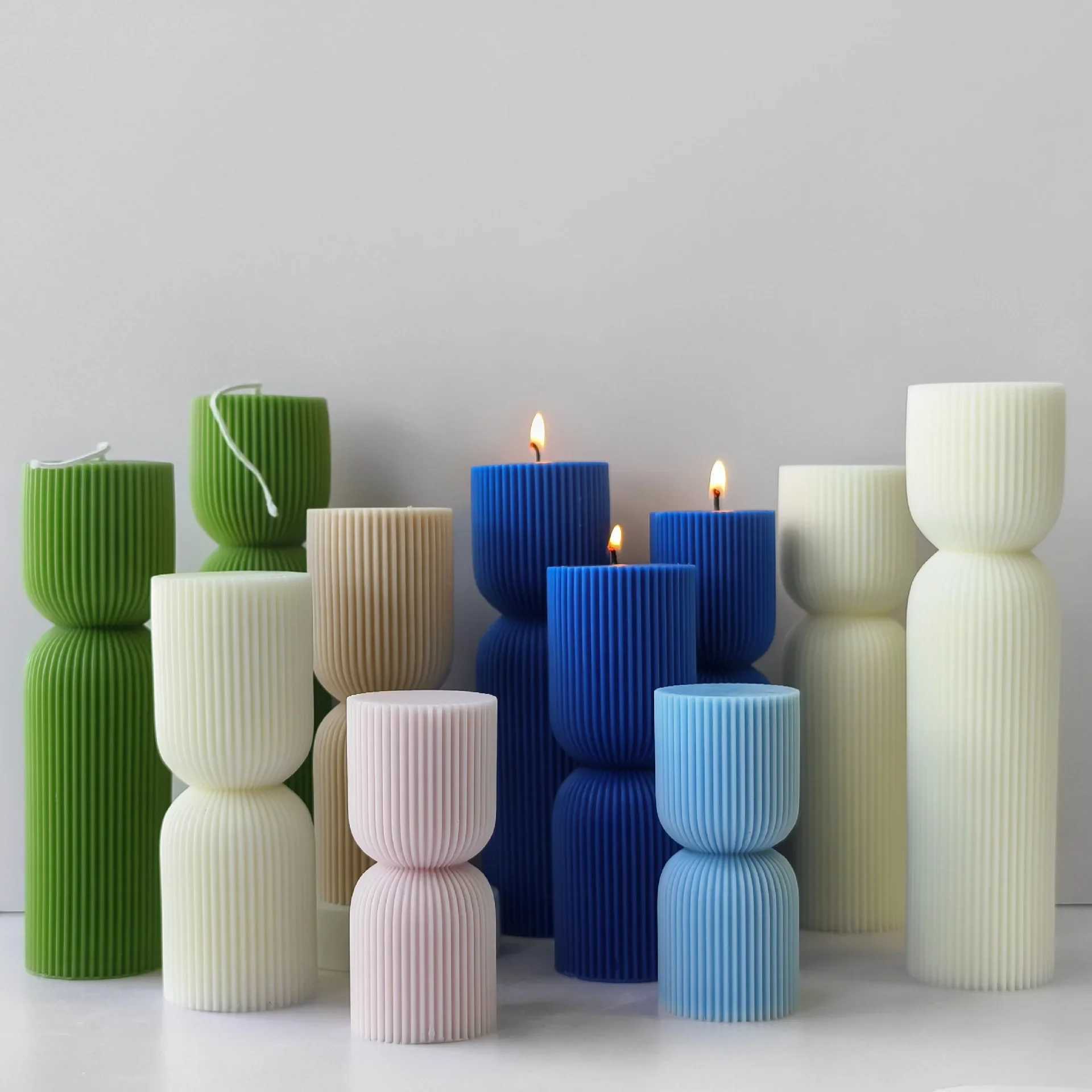 Striped Pillar Scented Candle Silicone Mold DIY Cylinder Plaster Resin Ornaments Mould Church Candle Making Supplies W250704