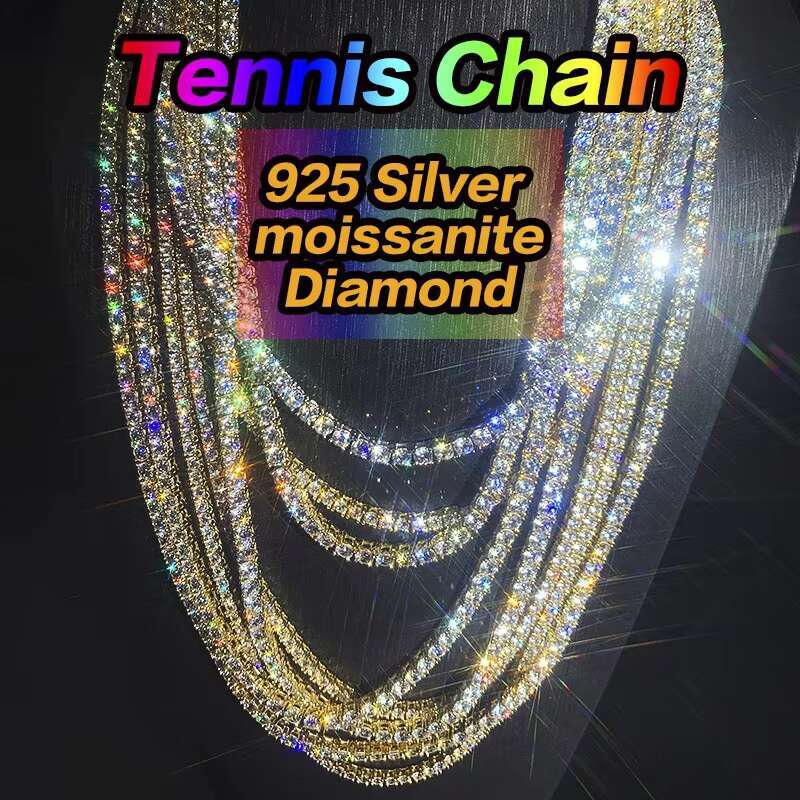 Wholesale Price in Stock 925 Sterling Silver Mossanite Tennis Chain 2mm--6.5mm VVS Diamond Necklace Moissanite Tennis Chain