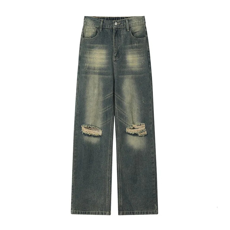 Summer Vintage Harajuku Y2K Loose Jeans Hollow Baggy Ripped Out Blue Pants Womens Wide Leg Trashy Style Denim Trousers 250704