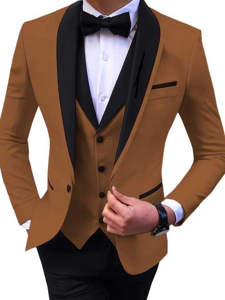 Elegant Slit Mens Suits 3 Piece Black Shawl Lapel Casual Tuxedos for Wedding Groomsmen Suits Men (Blazer+Vest+Pant) X250704