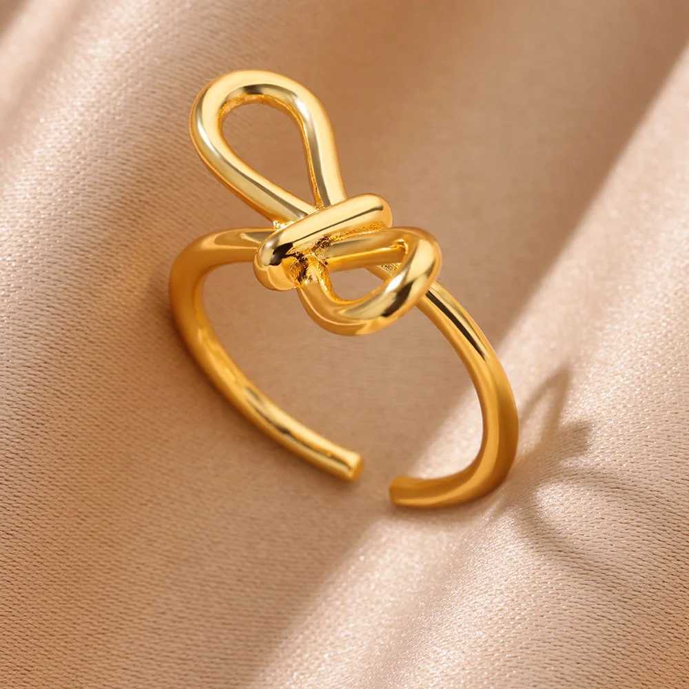 Butterfly Rings For Women Gold Color Stainless Steel Bees Bowknot Adjustable Opening Finger Ring Engagement Wedding Jewelry Gift Y250704