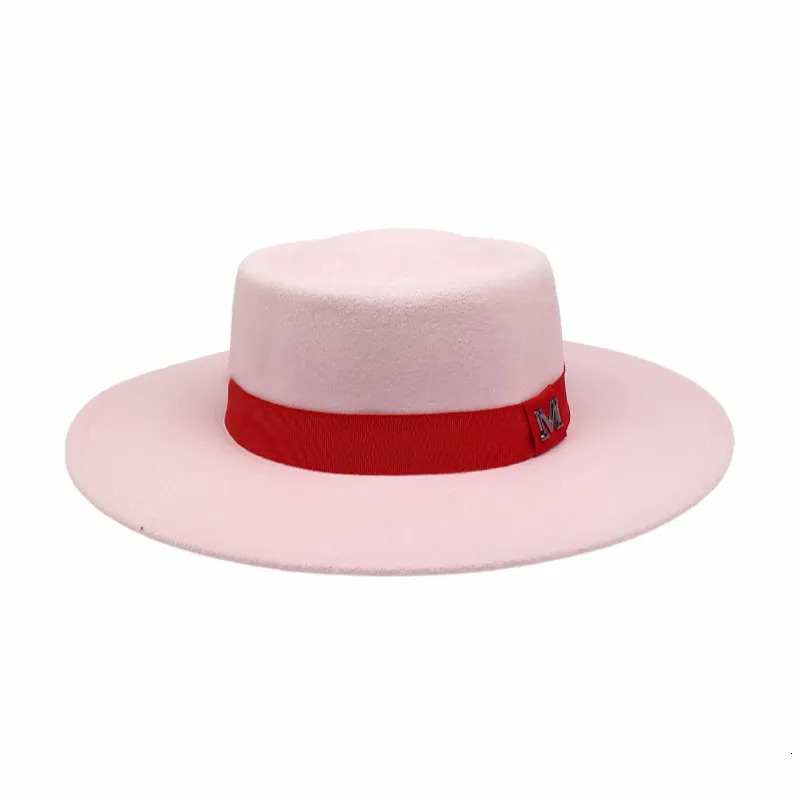 Winter Women Red Wool Felt Fedora Hat 8CM Wide Brim ladies elegant retro style British jazz hat Panama Hat 250701