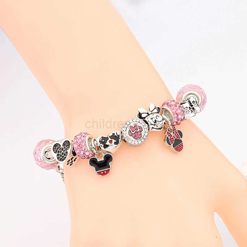Disney New Design Lovely Pink Crystal Bead Charm Bracelets Colorful Enamel Handmade DIY Charm Bracelet for Women W20250704