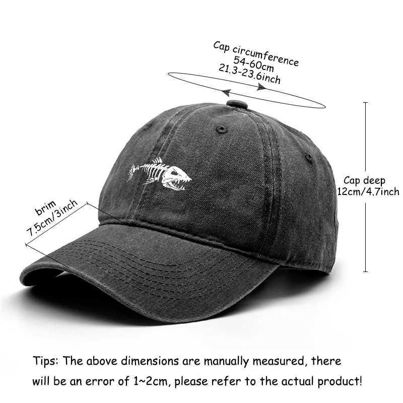 White Fish Bones Print AdjustableRetro Baseball Cap Wans Cap DistressedFashionSnapback Caps Ideal Cho For Wen Men X250704