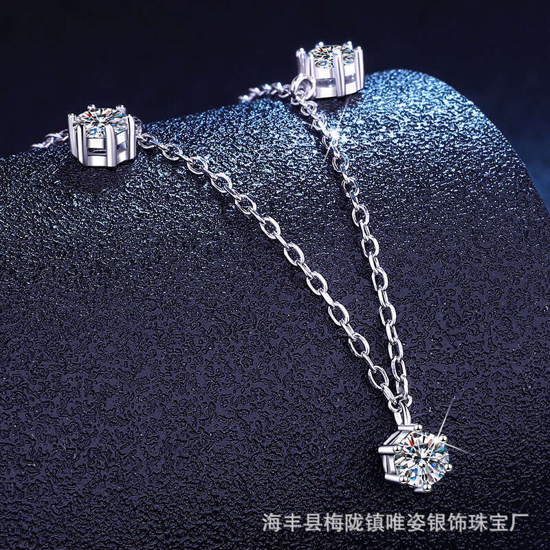 S925ier Necklace MoiS925S925anite Pendant Elegant Light Collarbone Chain for Women df6