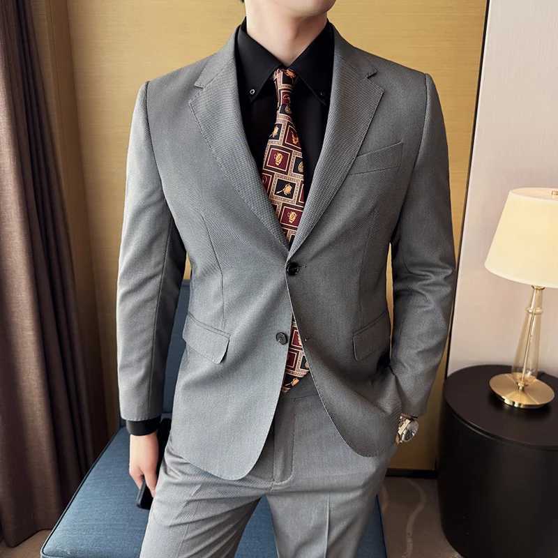 Mens birds eye pattern high-end craftsmanship summer thin suit set two-piece wedding banquet business casual suit X250704