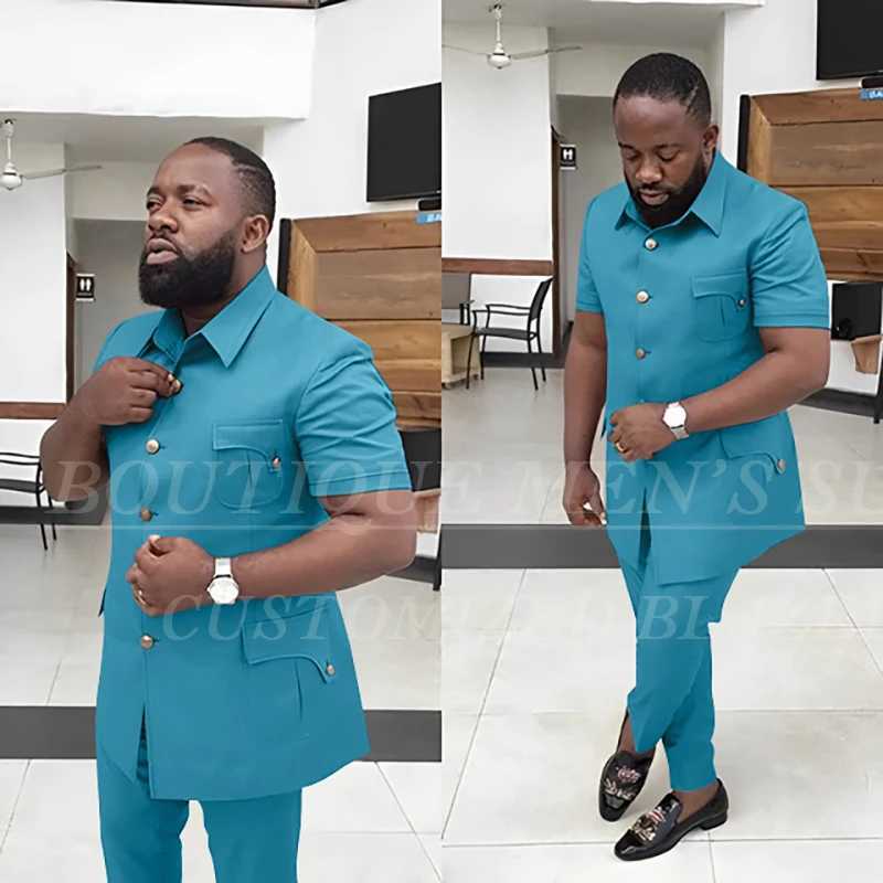 2 Piece Mens Summer Suits Blazer Elegant Single Breasted Stand Collar Slim Fit Outfits Customized Jacket Pants Clothing X250704
