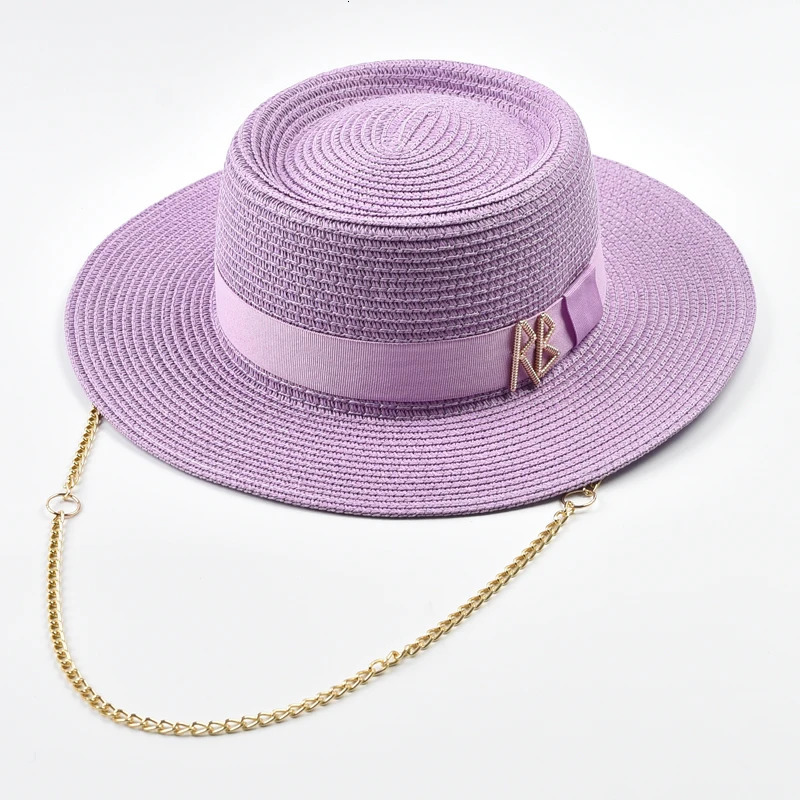 Fashionable Metal RB Letter Straw Hats for Women Elegant Ladies Party Dress Hats Summer Travel Beach Sun Hat Chapeau Femme 250703