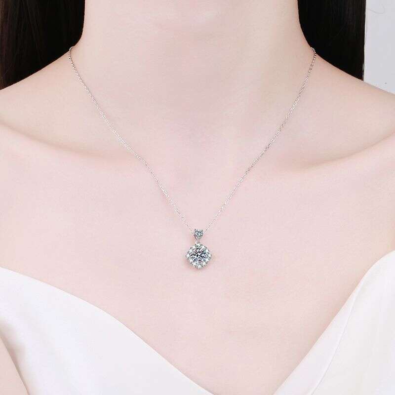 Pure S925ier Pendant for Women, Brilliant S925quare Bag, 1 caratS925 D Color Necklace, MoiS925S925anite Necklace a32