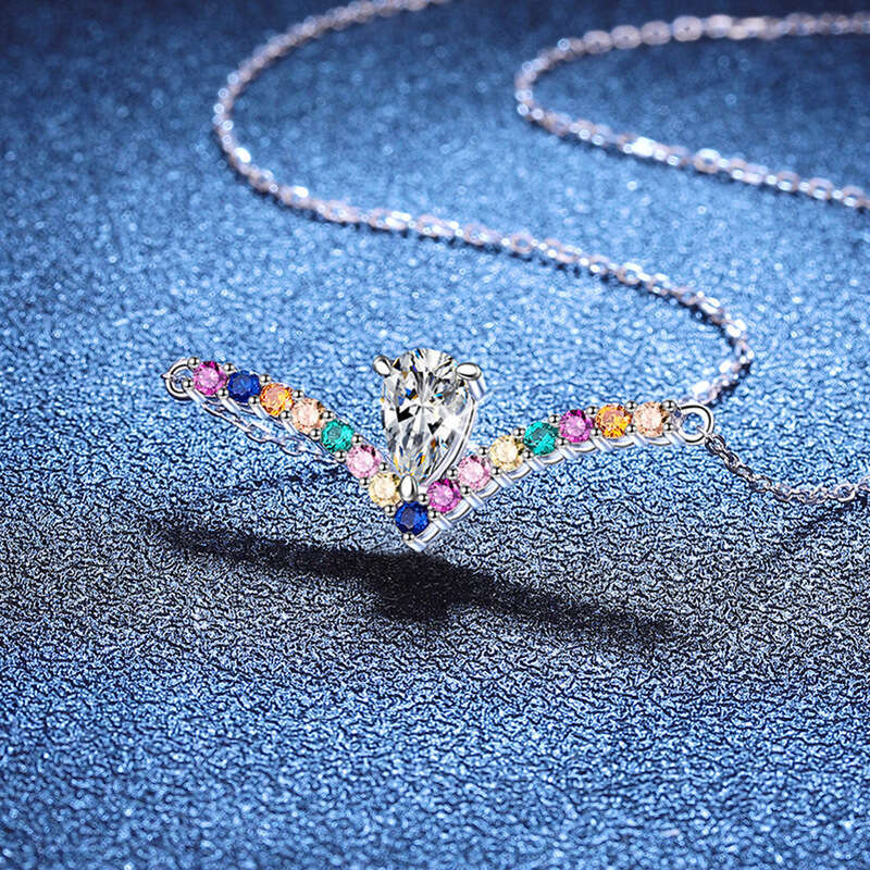 S925 Pure S925ier FaS925hion V-S925haped Water Drop Pendant 1 caratS925 D Color MoiS925S925anite Necklace 202