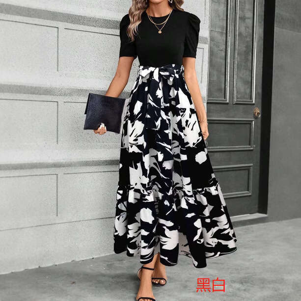 2025 New Style Unique Clothing European and American Women's Fashion Floral Print High Waist Fashionable Elegant Dress