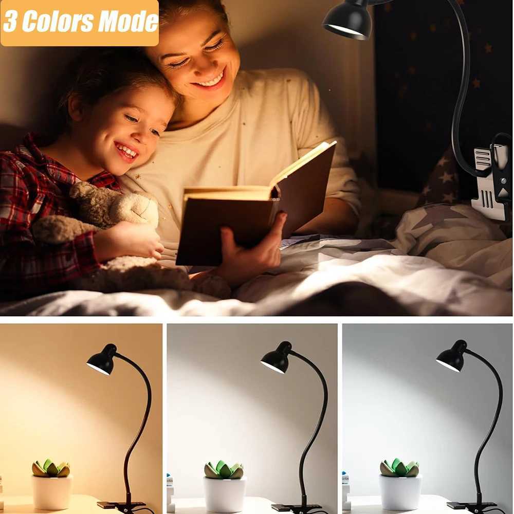LED Desk Lamp with 3 Color Modes 10 Brightness Levels Dimmer Reading Light Auto Off Timer Flexible Gooseneck Clip Book Light XJ250703